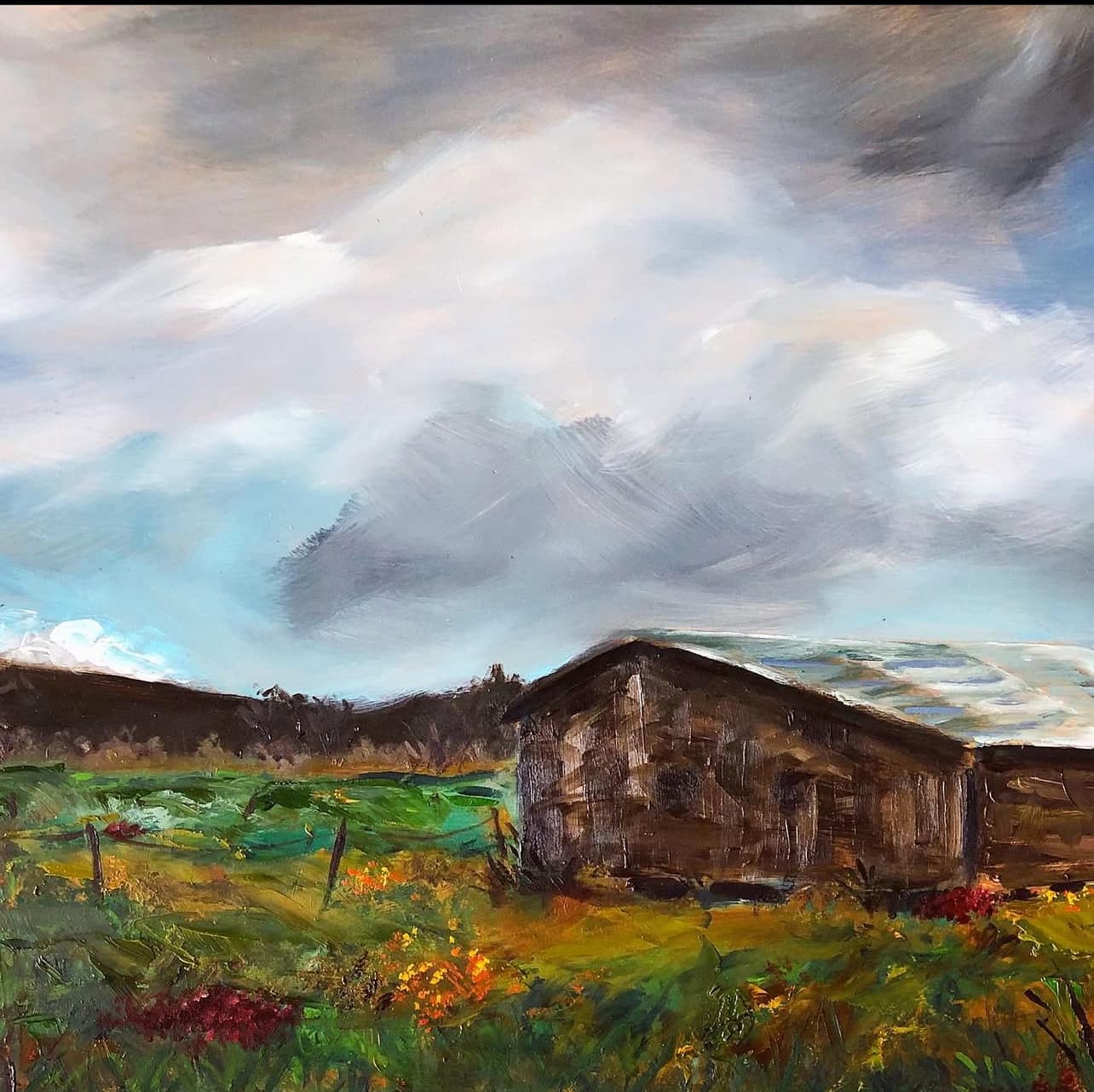 Barn In Field Plein Air Artwork